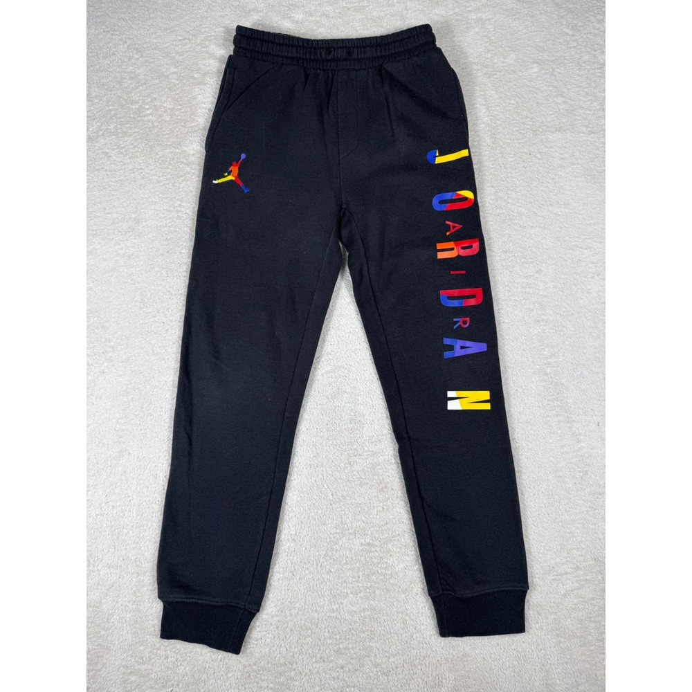 Jordan Jogger Pants Boys L 12-13 Black Excellent Multi-Color Logo Fleece Sweats